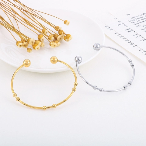 Edelstahl C Form Offener Armreif Armband Mit Kugelenden Minimalistischer Geometrischer Polierter Schmuck Für Frauen