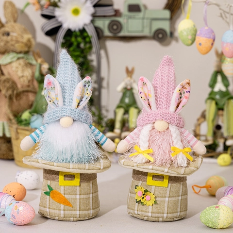 Decorazioni in Peluche Gnomo Coniglio di Pasqua Gnomo Fatto a Mano Base Plaid Bambola Senza Volto Con Orecchie di Coniglio Carota Fiore Tavolo Festa Casa