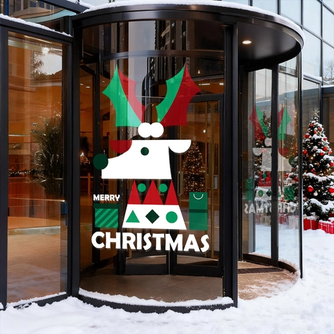 Christmas Window Cling Static PVC Reusable Reindeer Tree Glass Door Decoration Festive Geometric Holiday Atmosphere