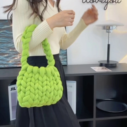 Handgewebte Handtasche Aus Grobem Garn Baumwolle Isländisches Garn Unterarm Schultertasche Lässiger Süßer Stil Damen