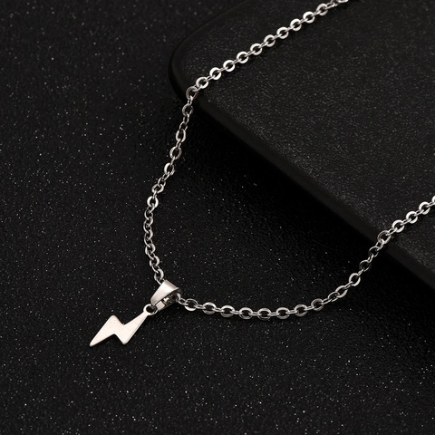 Collier Pendentif Éclair en Acier Inoxydable Hip Hop Pour Hommes Femmes Unisexe Punk Bijoux en Acier au Titane