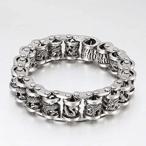 Heren Armband 316L Roestvrij Staal Draak Reliëf Retro Punk Industriële Stijl Fietsketting Heavy Metal Sieraden Voor Mannen