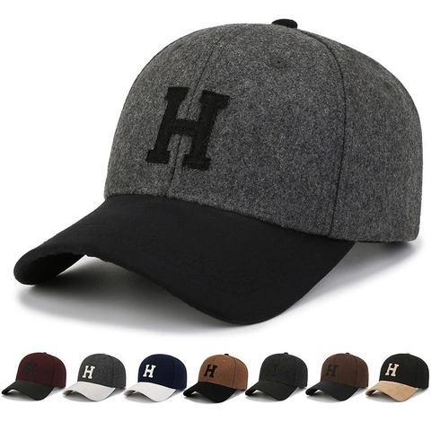 Baseball Kappe Wollmischung H Buchstabe Stickerei Farbblock Verstellbar Lässiger Sport Sonnenhut