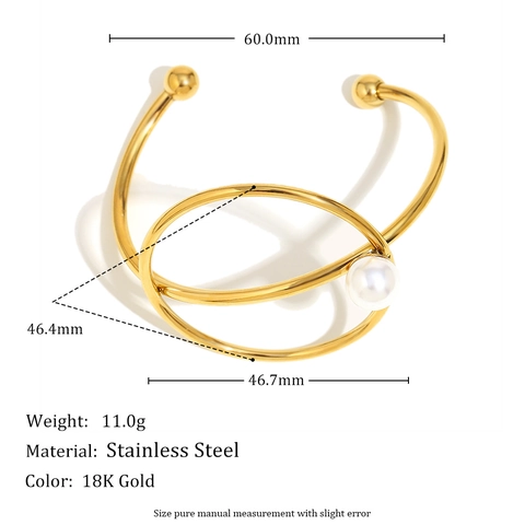 Brazalete Abierto Minimalista Acero Inoxidable Chapado En Oro 18K Imitación Perla Artificial Diseño Geométrico Anudado Joyería Mujeres