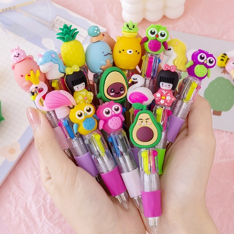 Mini Penna A Sfera Multicolore Cartoni Animali Frutta Silicone Scatto Plastica Cancelleria Scuola Scrittura