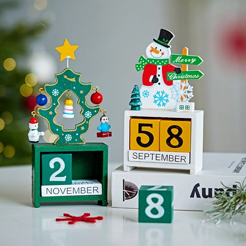 Calendario Perpetuo Di Natale In Legno Conto Alla Rovescia Dell'Avvento Ornamento Da Scrivania Pupazzo Di Neve Renna Albero Regalo
