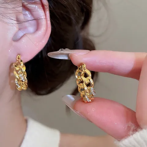 Franse Vintage Kettingschakel Oorbellen Legering Strass Met Zilveren Oorsteker Voor Dames Luxe Sieraden