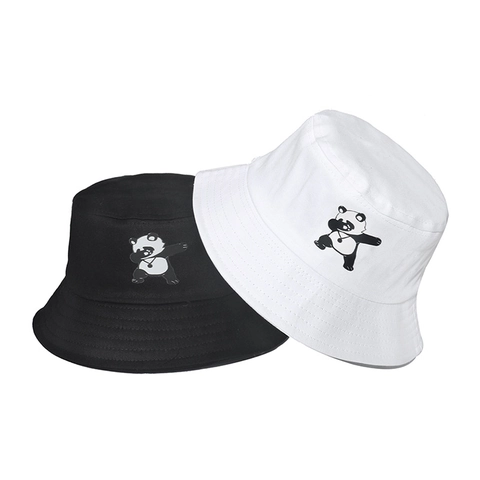 Katoenen Vissershoed Cartoon Panda Borduurwerk Zonbescherming Zomer Outdoor Casual Streetwear Unisex Accessoire