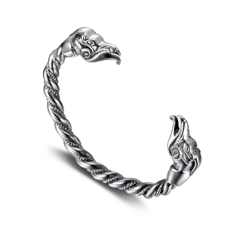 Bracciale Rigido Vikingo Testa Di Animale Corda Intrecciata Acciaio Inossidabile Regolabile Retro Nordico Drago Lupo Corvo