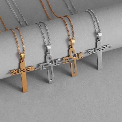 Kreuz Anhänger Halskette Edelstahl Jesus Buchstaben Design Hip Hop Religiöser Schmuck Für Herren Damen Geschenk