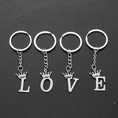 Portachiavi con Lettera Iniziale in Acciaio Inossidabile con Corona Argento Ciondolo per Zaino Borsa Scuola Regalo