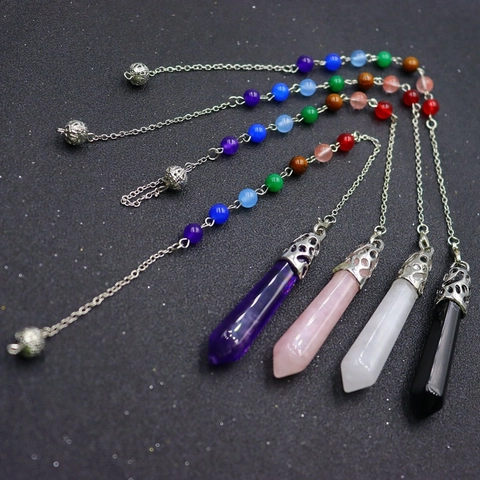 Collana Pendente A Colonna Esagonale In Pietra Di Cristallo Naturale Sette Chakra Guarigione Reiki Pendolo Per Donne Uomini