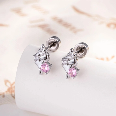 Ice Cream Cone Cartilage Earring Stud Titanium Steel Copper Pink Zircon Screw Back Piercing Jewelry Cute Sweet For Women