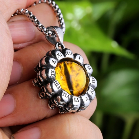 Collar Con Colgante De Ojo Turco Acero Inoxidable Números Romanos Vintage Punk Gótico Hip Hop Joyas Para Hombre Mujer