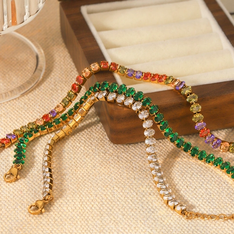 Stainless Steel Tennis Bracelet For Women Colorful Zircon Inlaid Elegant Luxury Fashion Adjustable Chain Non-fading Jewelry
