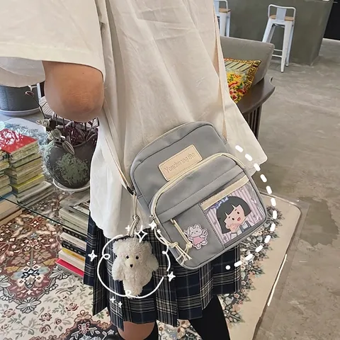 Nylon Umhängetasche Transparente Tasche Cartoon Bär Studenten Messenger Bag Japanischer Süßer Lässiger Schultertasche Damen