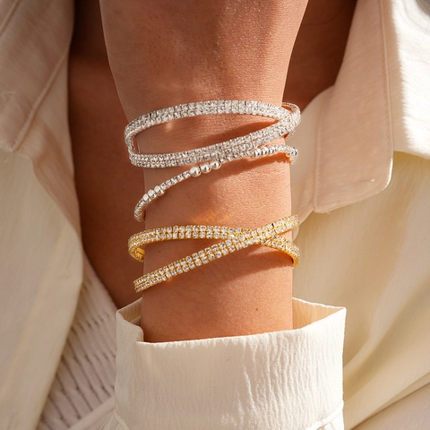 Geometrischer Kreuz Armreif Armband Eisen Mit Strass Perlen Mehrlagig Luxuriöser Eleganter Modeschmuck
