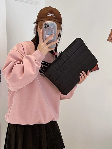 Quilted Laptop Sleeve Padded Liner Protective Case Puffy Shockproof Tablet Storage Bag Lightweight Solid Color Zip