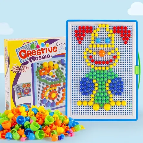 Giocattolo Educativo Di Puzzle Dei Chiodi Del Fungo Per Bambini Plastica Colorata Tabellone Di DIY Giochi Creativi Del Mosaico