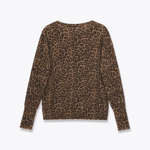 Cardigan En Maille Imprimé Léopard Femme Manches Longues Col Rond Boutonné Streetwear Décontracté Pull Automne
