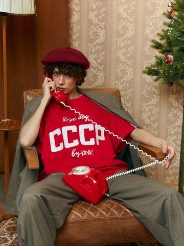 CCCP Buchstaben Druck Damen T-Shirt Baumwolle Kurzarm Rundhals Retro Oversize Boyfriend Stil Lässiges Oberteil