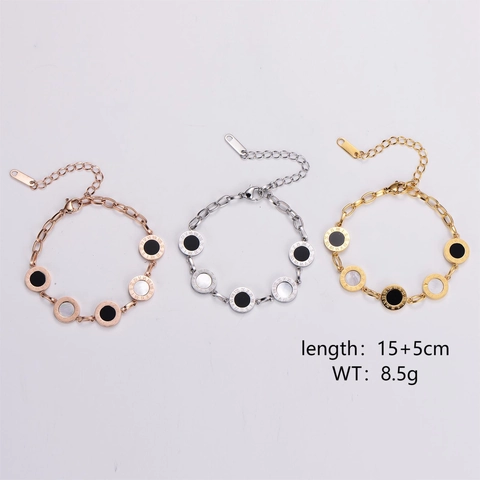 Bracciale Minimalista In Acciaio Inossidabile 316L Donna Doppia Faccia Conchiglia Nero Bianco Ciondolo Tondo Numeri Romani