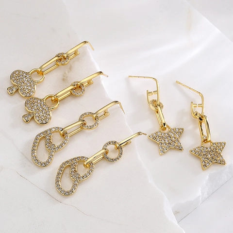Copper Drop Earrings 18K Gold Plated Micro Pave Zircon Geometric Pendant Fashion Jewelry For Women
