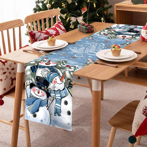Camino De Mesa Navideño Poliéster Muñecos De Nieve Copos Feliz Navidad Decoración Para Comedor Fiesta Restaurante Invierno