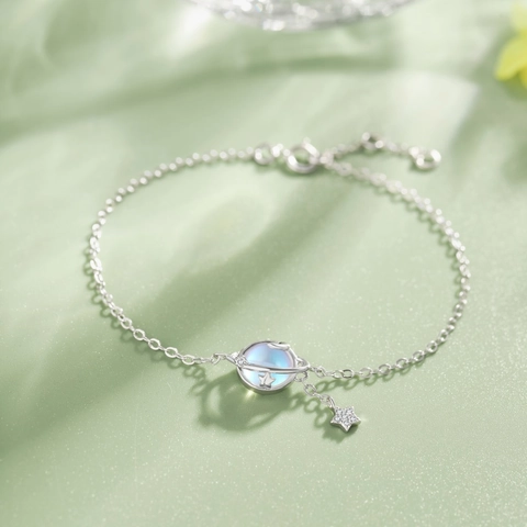 S925 Sterling Silver Planet Moonstone Bracelet For Women Exquisite Zirconia Star Pendant Adjustable Chain Hand Jewelry Gift