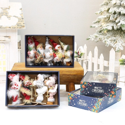 Figurines De Père Noël Décorations De Noël Tissu Peluche Ski Décor De Table Poupées Suspendues