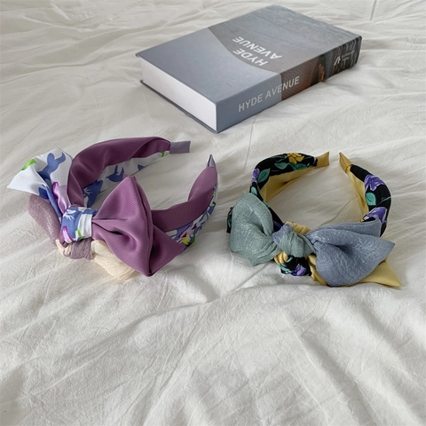 Diadema Con Lazo De Mariposa 3D Vintage Coreano Organza Estampado Floral Bloque De Color Banda Pelo Mujer