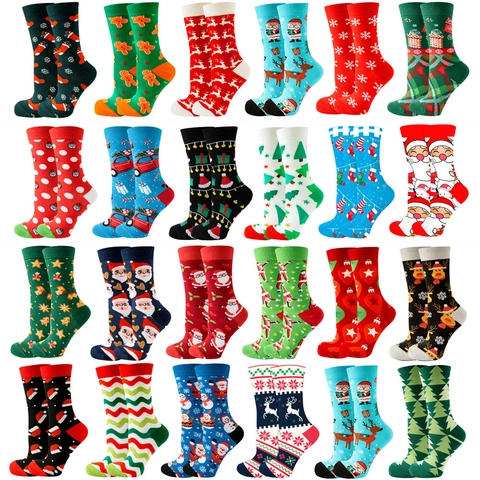 Weihnachten Damen Crew Socken Baumwollmischung Weihnachtsmann Rentier Schneeflocke Muster Winter Warm Geschenk