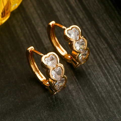 Creolen Herz Zirkonia Vergoldetes Kupfer Geometrisch Elegant Minimalistischer Schmuck Für Frauen