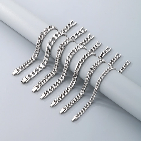 Cuban Link Armband Edelstahl Poliert Hip Hop Streetwear Style Schmuck Schnalle Kette Für Männer Frauen