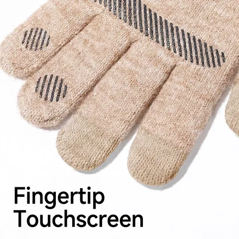 GOLOVEJOY Men Winter Warm Knit Gloves Acrylic Touchscreen Anti-slip Thermal Fleece Lined Mittens For Outdoor Cycling Commuting