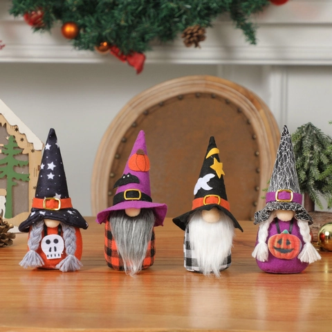 Gnomi Senza Volto Halloween Feltro Tessuto Cappello Strega Zucca Scheletro Ornamenti Peluche Decorazione Tavola Festa