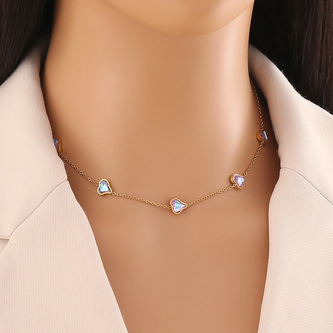 Edelstahl Halskette Irisierend Glas Anhänger Schmetterling Herz Blume Wassertropfen Elegant Schmuck Für Damen