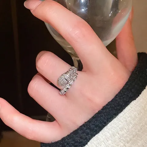 Snake Shaped Open Ring Copper With Cubic Zirconia Wrapped Spiral Design Fashionable Elegant Jewelry For Women