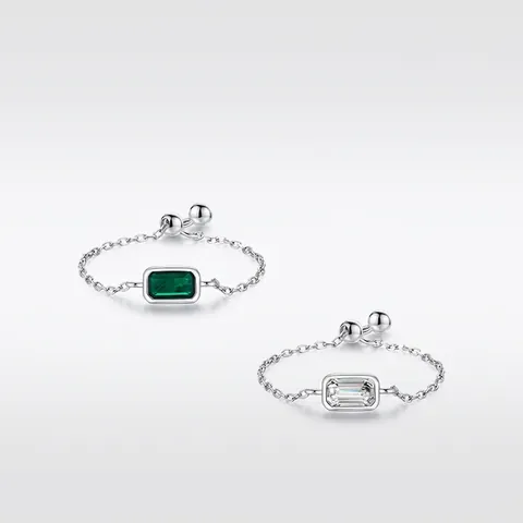 Anello A Catena In Argento Sterling 925 Regolabile Taglio Smeraldo Rettangolo Zircone Gioielli Minimalisti Per Donna
