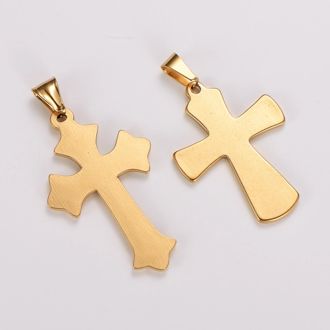 Kreuz Anhänger Halskette 304 Edelstahl Geprägt Punktierte Textur Vergoldet Religiöser Modeschmuck Für Herren Und Damen