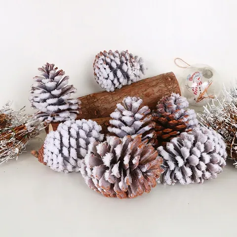 Pigne Floccate Con Effetto Neve Per Decorazioni Natalizie Pigne Rustiche Naturali Oggetti Di Scena Fotografia Arredamento Casa