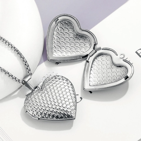 Stainless Steel Heart Locket Pendant Vintage Embossed Flower Tree Of Life Charm DIY Jewelry Making Accessory