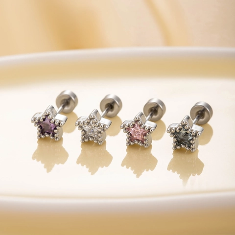 Orecchini A Stella Zircone Acciaio Al Titanio Gioielli Per Piercing Cartilagine Per Donna Chiusura Piatta Filettata Dolce Minimalista