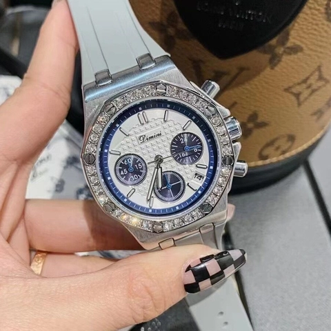 Dimini Women's Luxury Quartz Watch Octagonal Rhinestone Bezel Multi-Function Style Rubber Strap Fashion Ladies Wristwatch 30M Waterproof