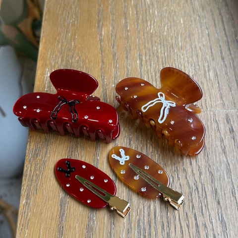 Pinza Per Capelli Fiocco In Acetato Strass Goccia D'olio Vintage Elegante Stile Coreano Accessori Per Capelli Da Donna