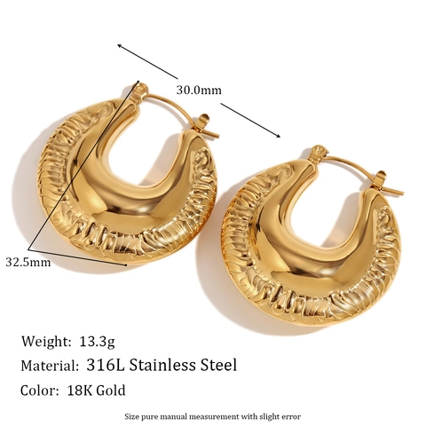 Orecchini a Cerchio Spessi in Acciaio Inossidabile con Trama Irregolare Vintage per Donna Gioielli Statement Geometrici Cavi Placcati in Oro 18K