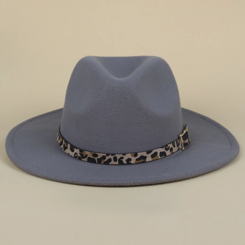 Chapeau Fedora En Feutre De Laine Pour Femmes Avec Bande Imprimé Léopard Et Boucle Métallique Dorée Large Bord Style Britannique