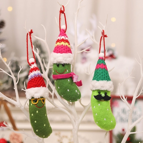 Christmas Pickle Ornaments Fabric Plush Hanging Pendants Festive Tree Decor With Hats Scarf Glasses Moustache Home Holiday Gifts
