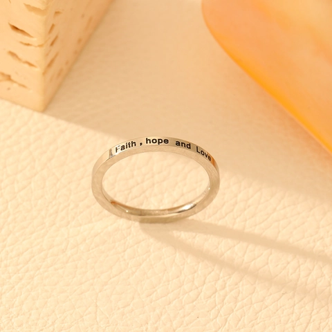 Faith Hope And Love Engraved Ring Stainless Steel Minimalist Inspirational Band Jewelry For Women