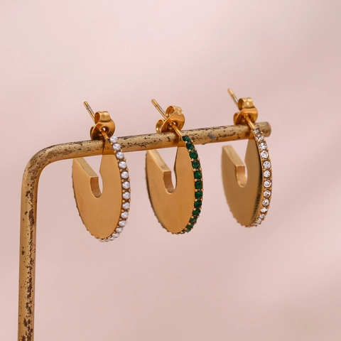 Orecchini a Cerchio Geometrici in Acciaio Inossidabile di Moda per Donna Placcati in Oro con Strass e Perla Artificiale a Forma di C